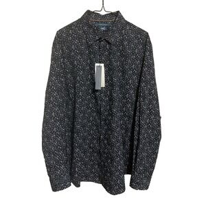 NWT‎ Perry Ellis Button-Up Long Sleeve Shirt Men's L  Black Floral Print